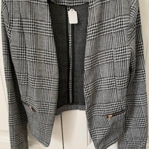 Black, White and Gray Plaid Cropped Jacket